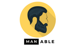 A circle with a white background contains the image of a man with a beard and long hair. Text inside the circle reads "MAN ABLE". This logo is likely for a company called Mr.Manable which publishes blogs about hair care and treatment products for men.