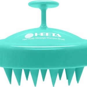 Turquoise HEETA Hair Scalp Massage Shampoo Brush with thick, soft silicone bristles and an ergonomic handle designed for easy grip during use